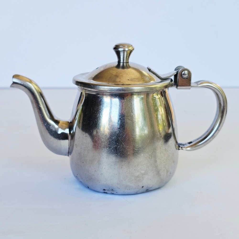 Vintage Vollrath Teapot 6812 Stainless Steel Hinged Lid Individual Server MCM